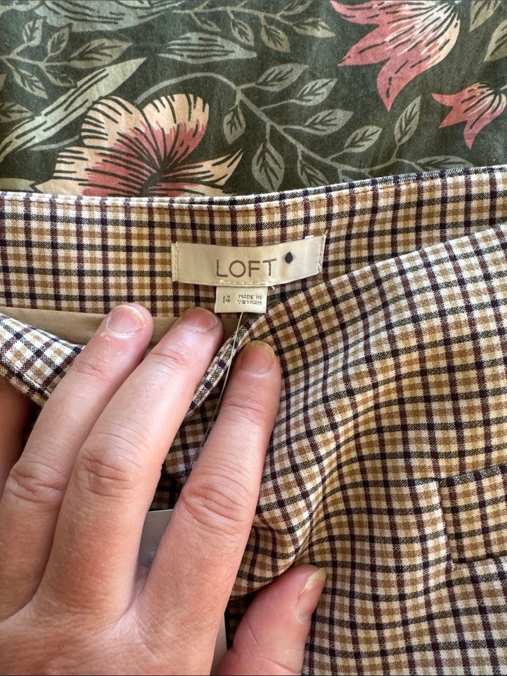 LOFT Neutral Plaid Ruffle-Hem Mini Skirt - Picture 3 of 4